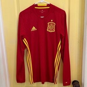 adidas Red and Yellow Long Sleeve National Team Soccer Jersey